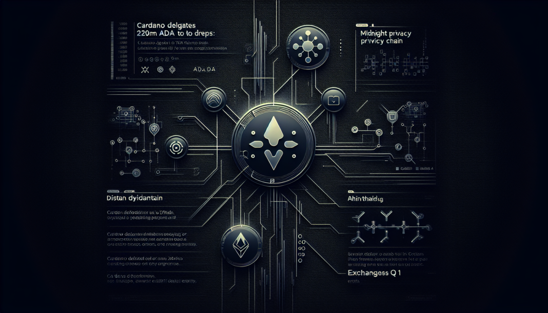 Cardano delegates 220M ADA to DReps; Midnight privacy chain inks TON tie-up, exchanges Q1.