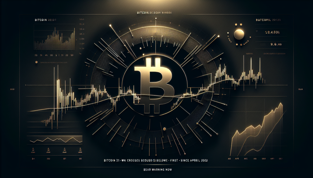 Bitcoin 21-week EMA crosses below 50-week for first time since April 2022 bear warning now