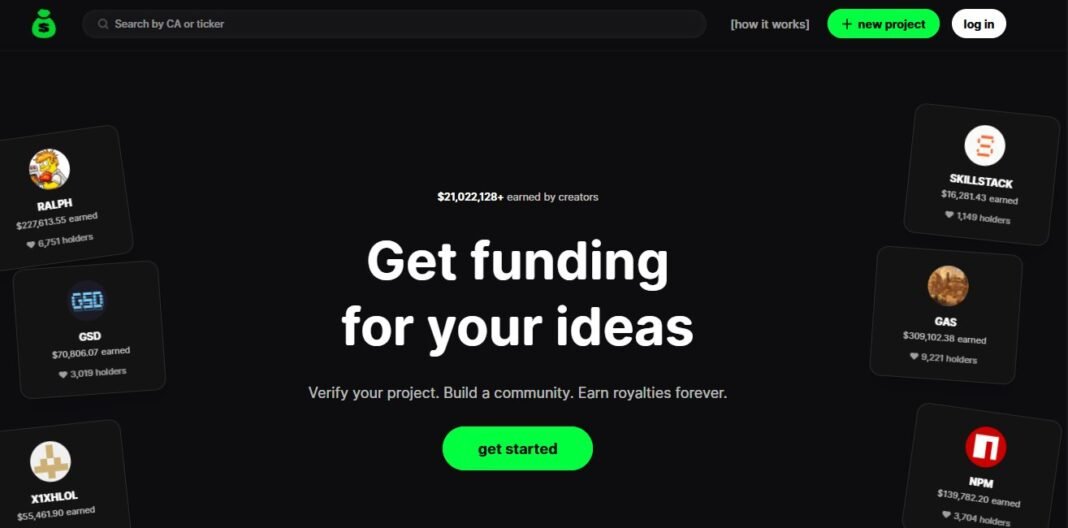 Bags.fm homepage screenshot