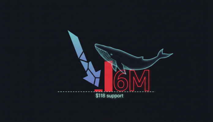 Solana Loses Key $118 Support as Whale Bets $6M on Further Price Drop