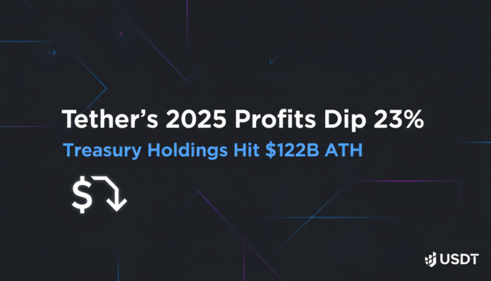Tether’s 2025 Profits Dip 23%; Treasury Holdings Hit $122B ATH