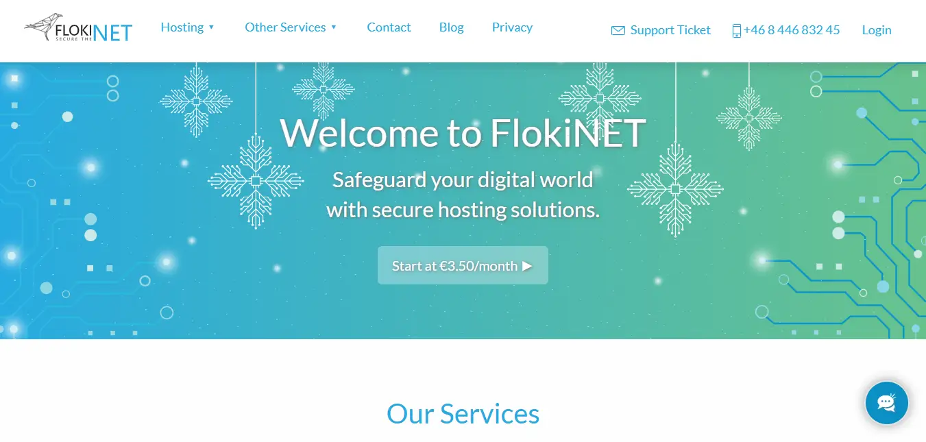 Flokinet Offshore Hosting Homepage Screenshot