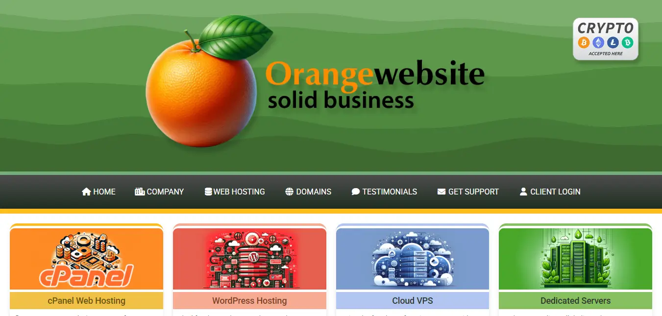 OrangeWebsite Offshore Hosting Homepage Screenshot