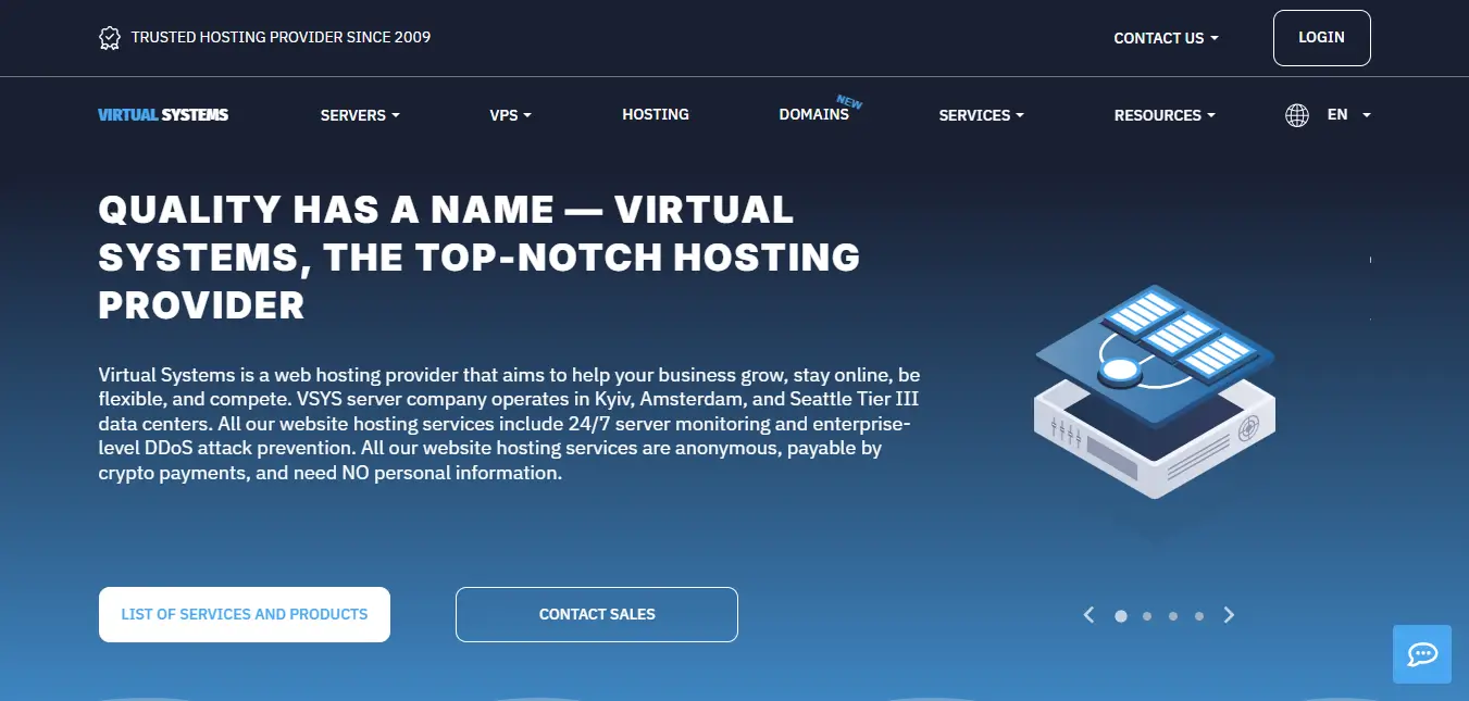 VSYS Offshore Hosting Homepage Screenshot