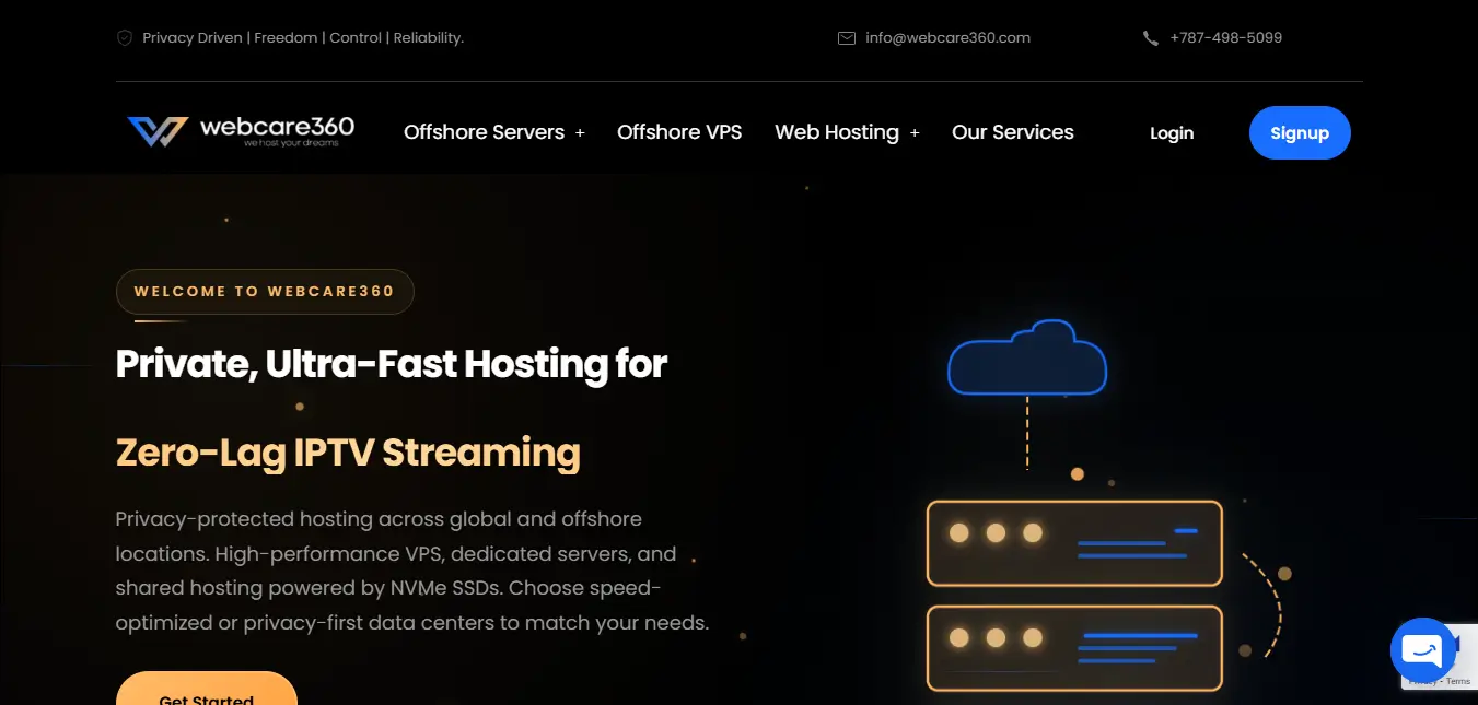 Webcare 360 Offshore Hosting Homepage Screenshot