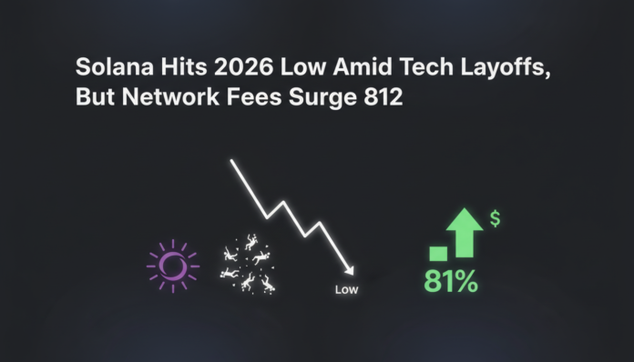 Solana Hits 2026 Low Amid Tech Layoffs, But Network Fees Surge 81%
