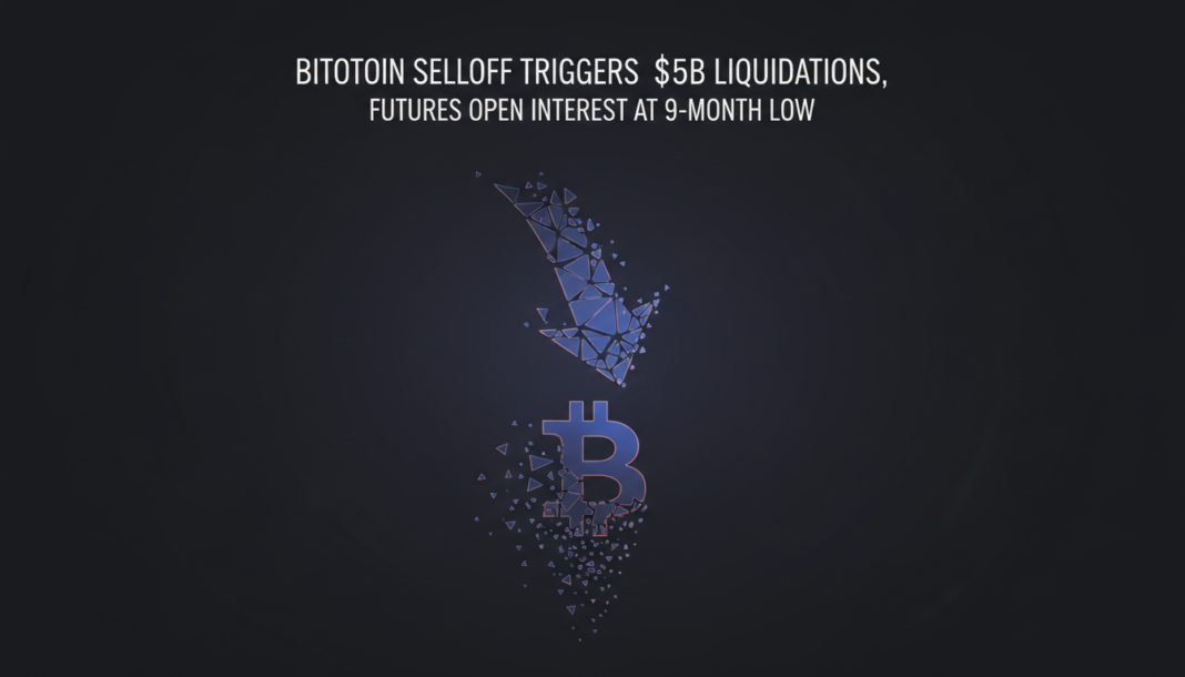Bitcoin Selloff Triggers $5B Liquidations, Futures Open Interest at 9-Month Low