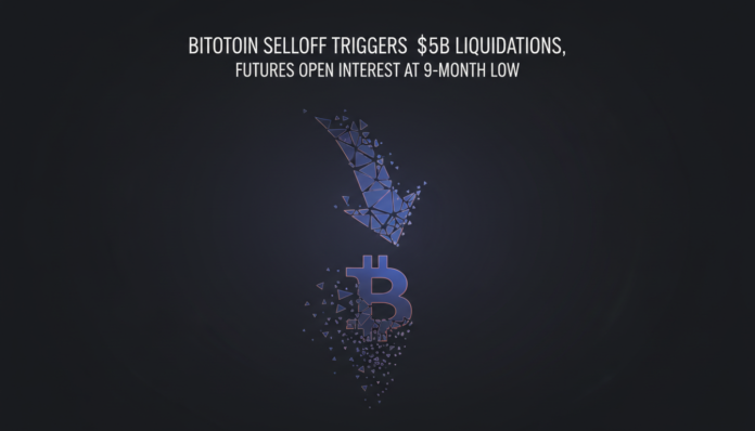 Bitcoin Selloff Triggers $5B Liquidations, Futures Open Interest at 9-Month Low