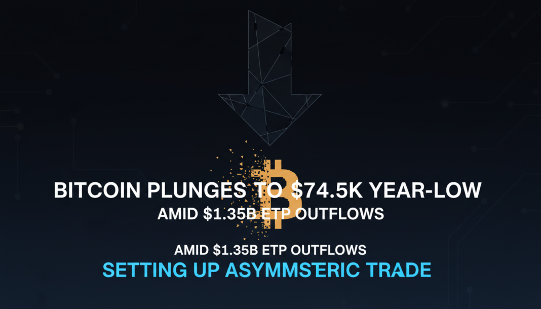 Bitcoin Plunges to $74.5K Year-Low Amid $1.35B ETP Outflows, Setting Up Asymmetric Trade