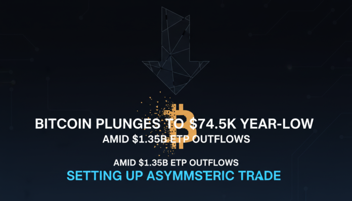 Bitcoin Plunges to $74.5K Year-Low Amid $1.35B ETP Outflows, Setting Up Asymmetric Trade
