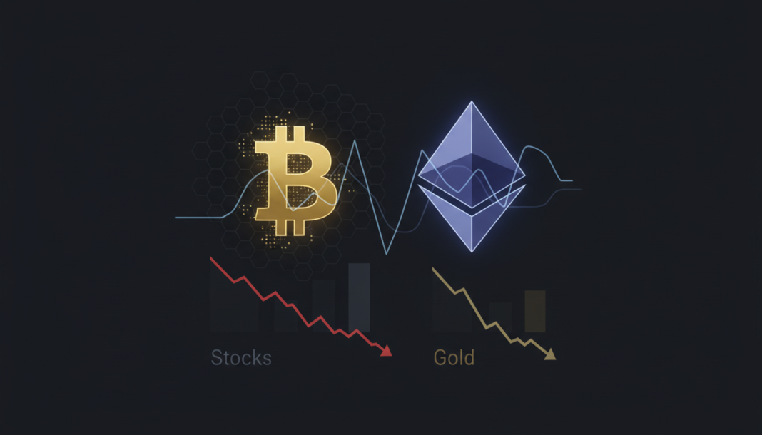 Bitcoin and Ethereum Consolidate as Stocks, Gold Correct