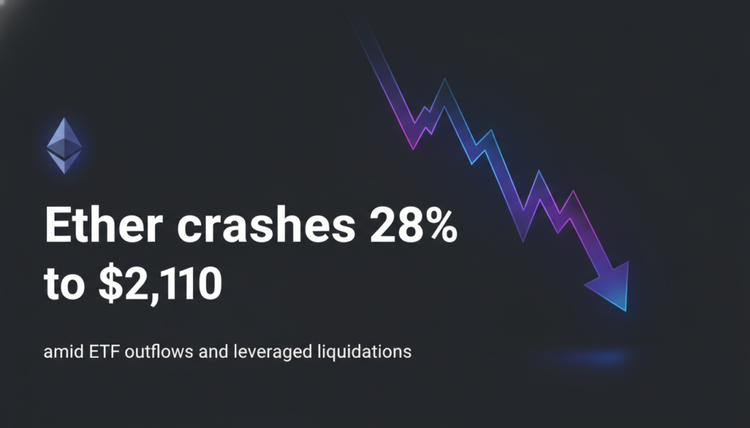 Ether crashes 28% to $2,110 amid ETF outflows and leveraged liquidations