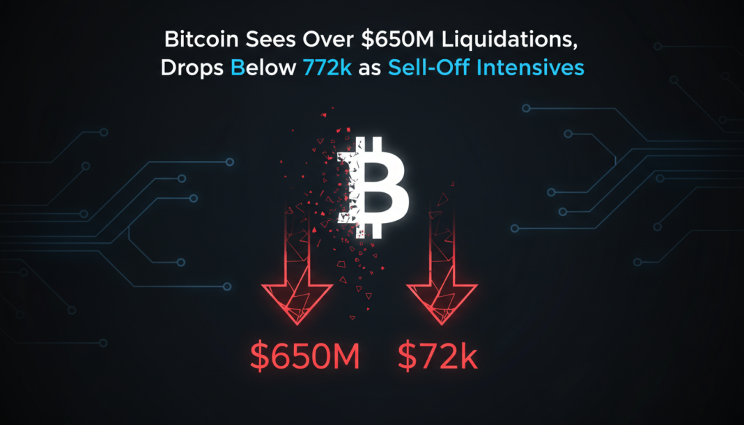 Bitcoin Sees Over $650M Liquidations, Drops Below $72k as Sell-Off Intensifies