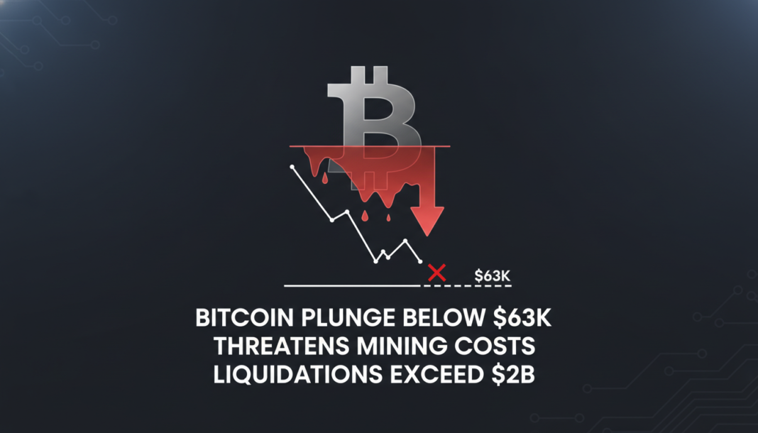Bitcoin Plunge Below $63K Threatens Mining Costs as Liquidations Exceed $2B