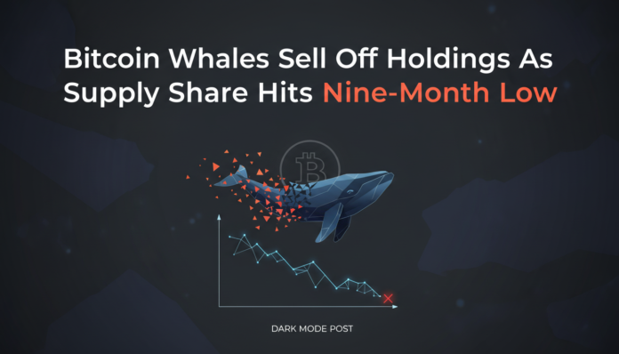 Bitcoin Whales Sell Off Holdings As Supply Share Hits Nine-Month Low