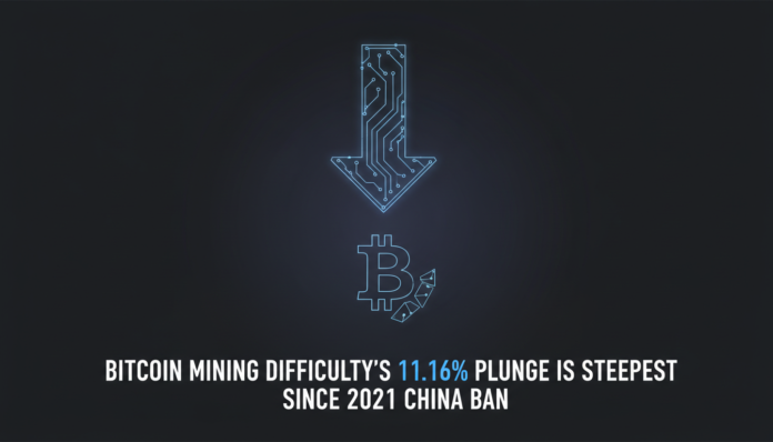 Bitcoin Mining Difficulty's 11.16% Plunge is Steepest Since 2021 China Ban