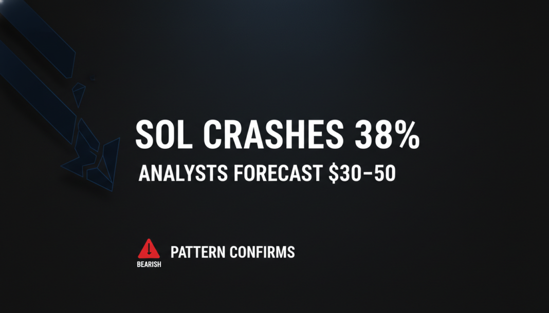 SOL Crashes 38%; Analysts Forecast $30-$50 as Bearish Pattern Confirms