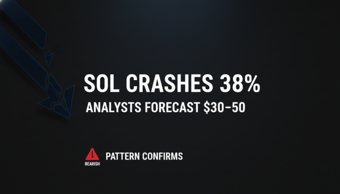 SOL Crashes 38%; Analysts Forecast $30-$50 as Bearish Pattern Confirms