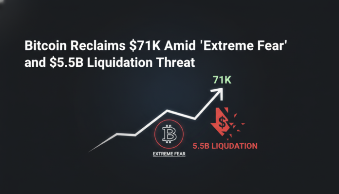 Bitcoin Reclaims $71K Amid ‘Extreme Fear’ and $5.5B Liquidation Threat
