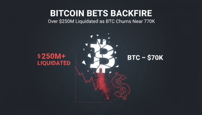 Bitcoin Bets Backfire: Over $250M Liquidated as BTC Churns Near $70K