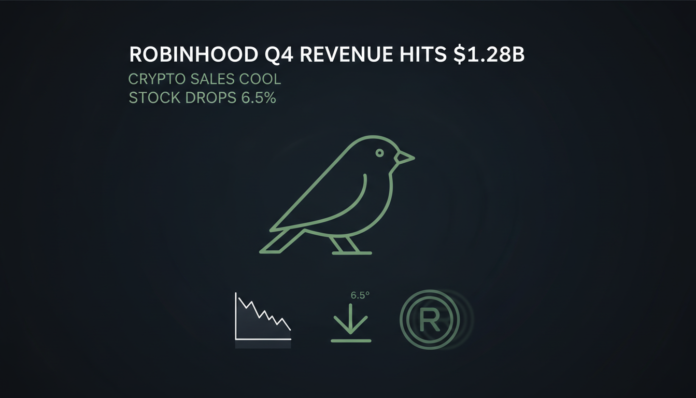 Robinhood Q4 Revenue Hits $1.28B as Crypto Sales Cool, Stock Drops 6.5%