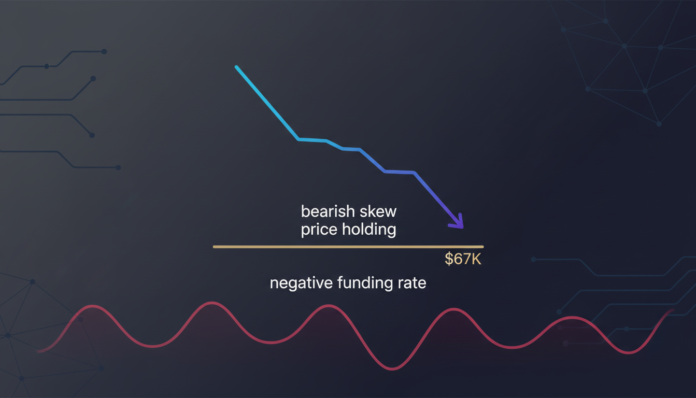 Bitcoin Derivatives Skew Bearish as Price Holds Near $67K Amid Negative Funding Rate
