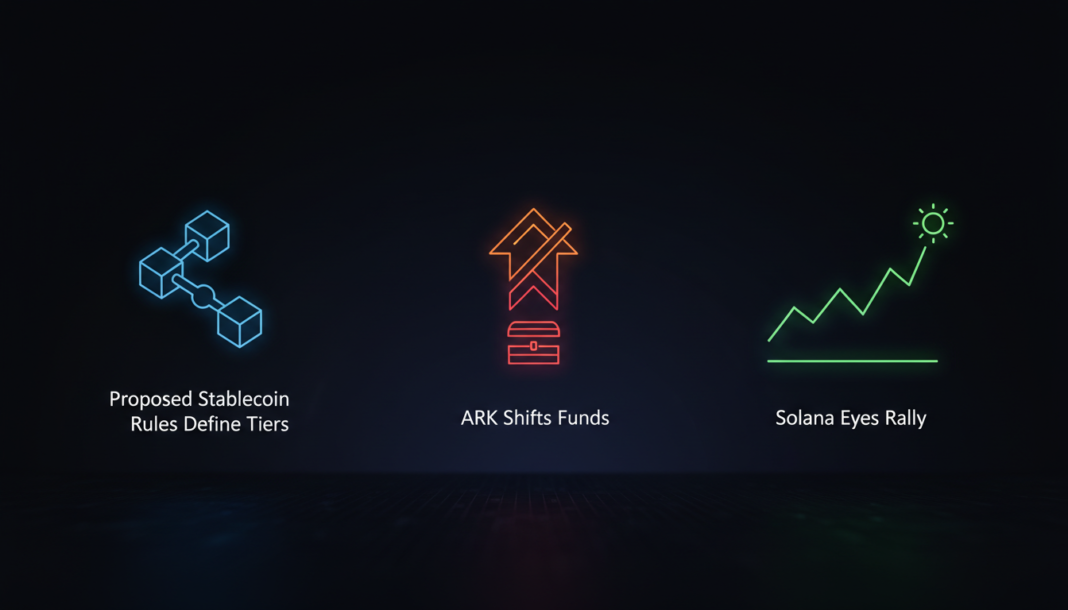 Proposed Stablecoin Rules Define Tiers; ARK Shifts Funds; Solana Eyes Rally
