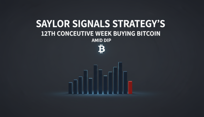 Saylor Signals Strategy's 12th Consecutive Week Buying Bitcoin Amid Dip
