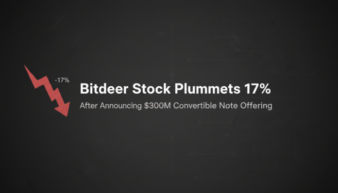 Bitdeer Stock Plummets 17% After Announcing $300M Convertible Note Offering