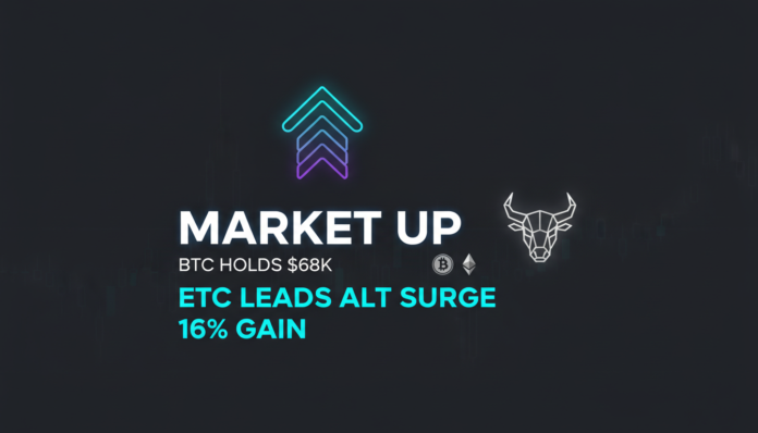 Market Up as BTC Holds $68K, ETC Leads Alt Surge with 16% Gain