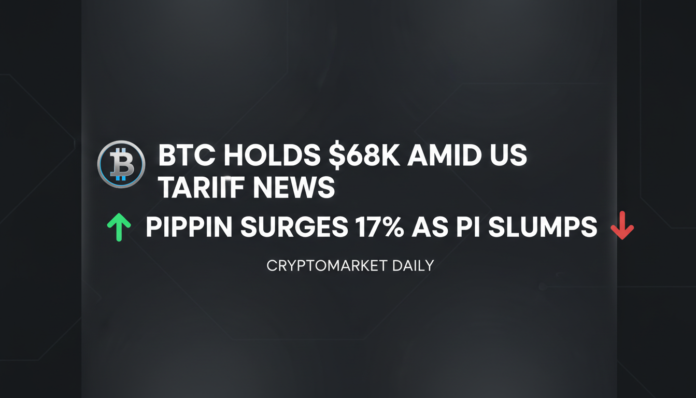 BTC Holds $68K Amid US Tariff News; PIPPIN Surges 17% as PI Slumps