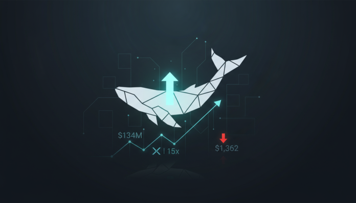 Crypto Whale Opens $134M ETH Long with 15x Leverage, Liquidation at $1,362