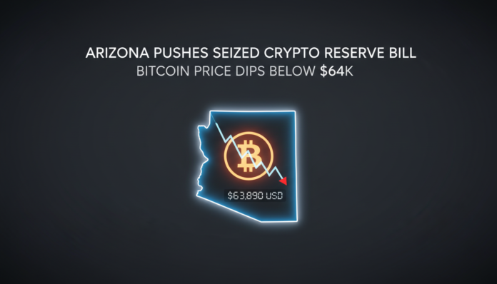 Arizona Pushes Seized Crypto Reserve Bill as Bitcoin Price Dips Below $64k
