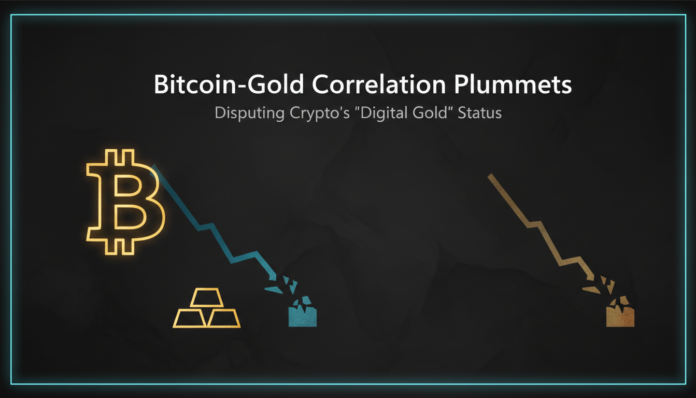 Bitcoin-Gold Correlation Plummets, Disputing Crypto’s 'Digital Gold' Status