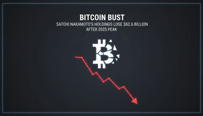Bitcoin Bust: Satoshi Nakamoto's Holdings Lose $62.6 Billion After 2025 Peak