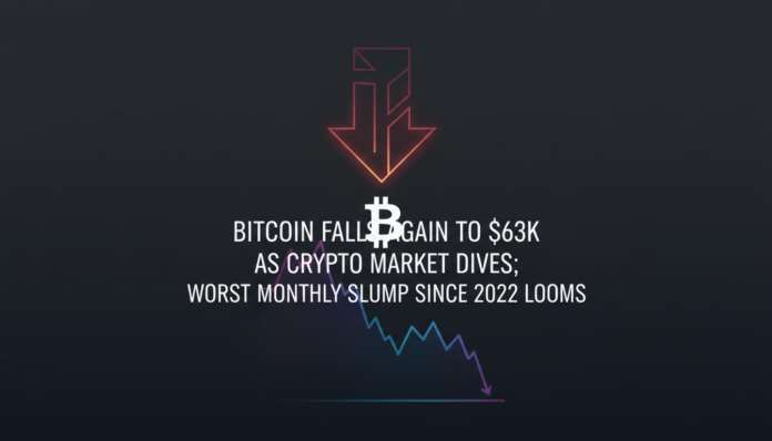 Bitcoin Falls Again to $63K as Crypto Market Dives; Worst Monthly Slump Since 2022 Looms