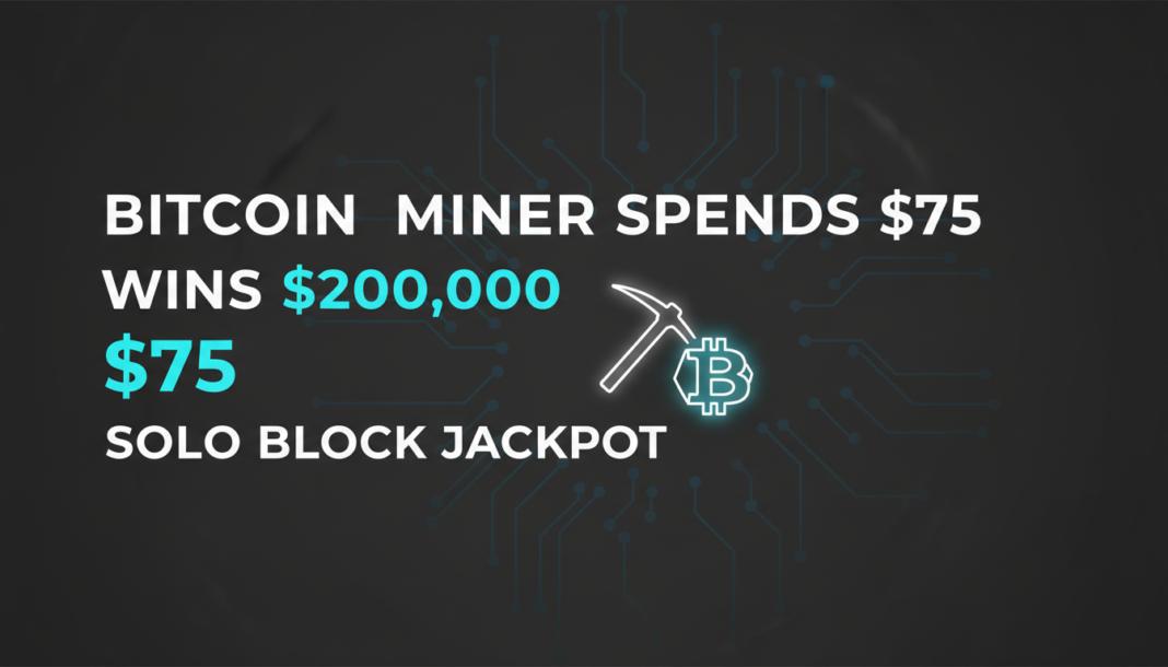 Bitcoin Miner Spends $75, Wins $200,000 Solo Block Jackpot