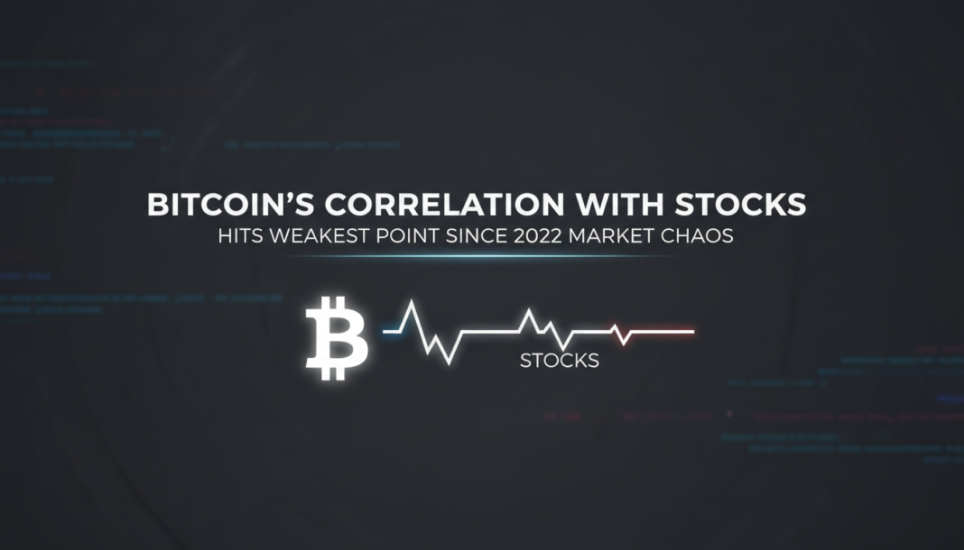 Bitcoin's correlation with stocks hits weakest point since 2022 market chaos