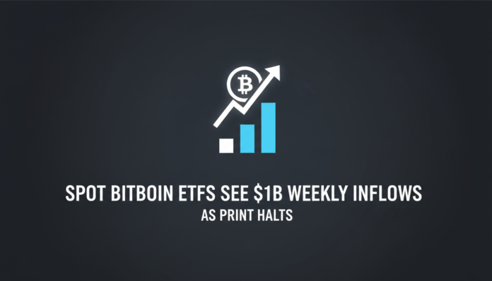 Spot Bitcoin ETFs See $1B Weekly Inflows as Print Halts