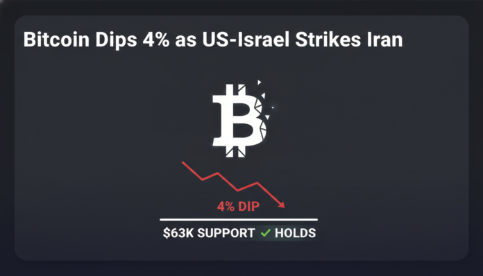 Bitcoin Dips 4% as US-Israel Strikes Iran, Key $63K Support Holds