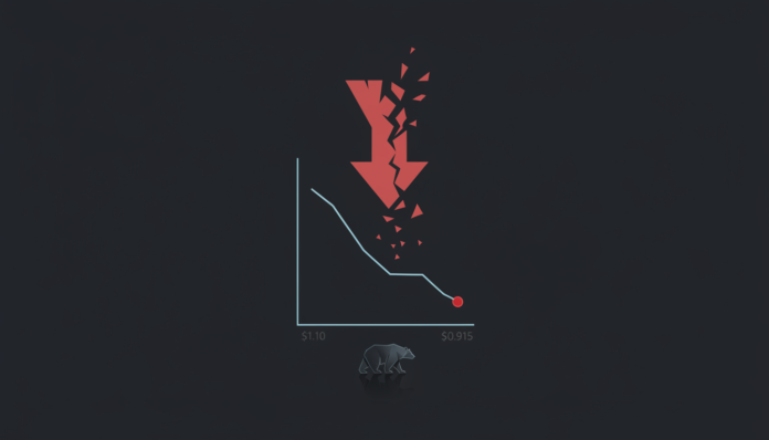 SUI Price Drops to $1.10, Risks Further Decline to $0.915 as Bears Dominate