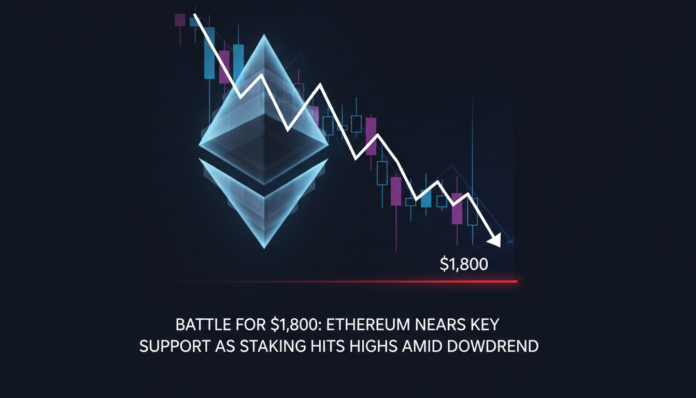 Battle for $1,800: Ethereum Nears Key Support as Staking Hits Highs Amid Downtrend