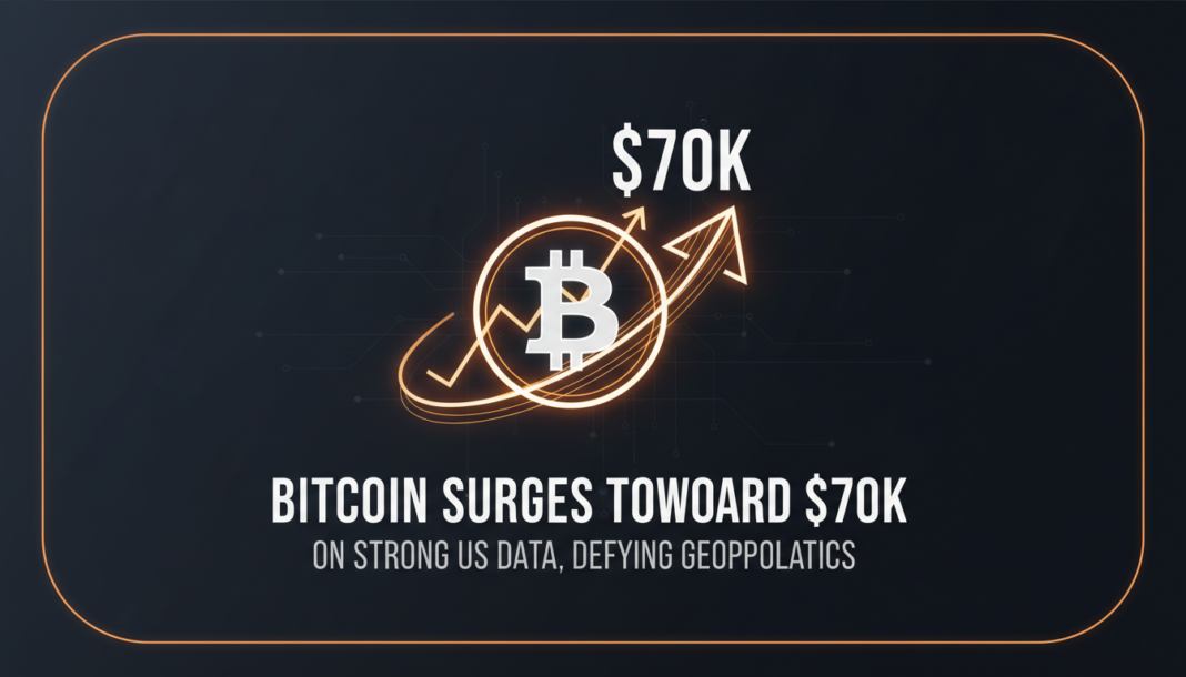 Bitcoin Surges Toward $70K on Strong US Data, Defying Geopolitics
