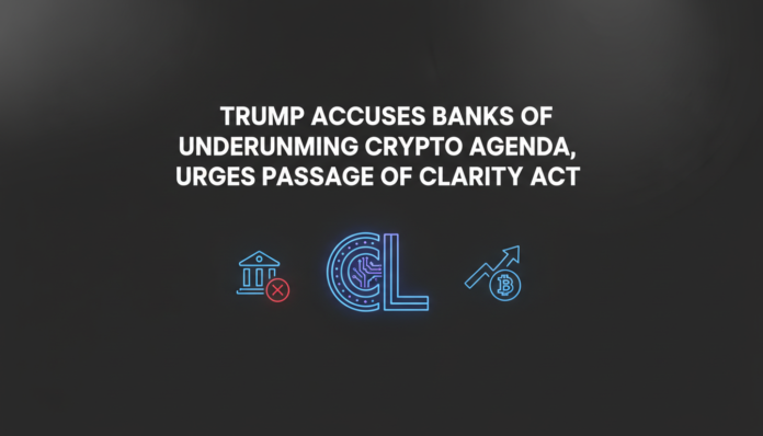 Trump Accuses Banks of Undermining Crypto Agenda, Urges Passage of CLARITY Act