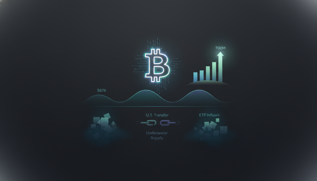 Bitcoin Holds at $67K Despite U.S. Transfer and Underwater Supply; ETF Inflows Near $700M
