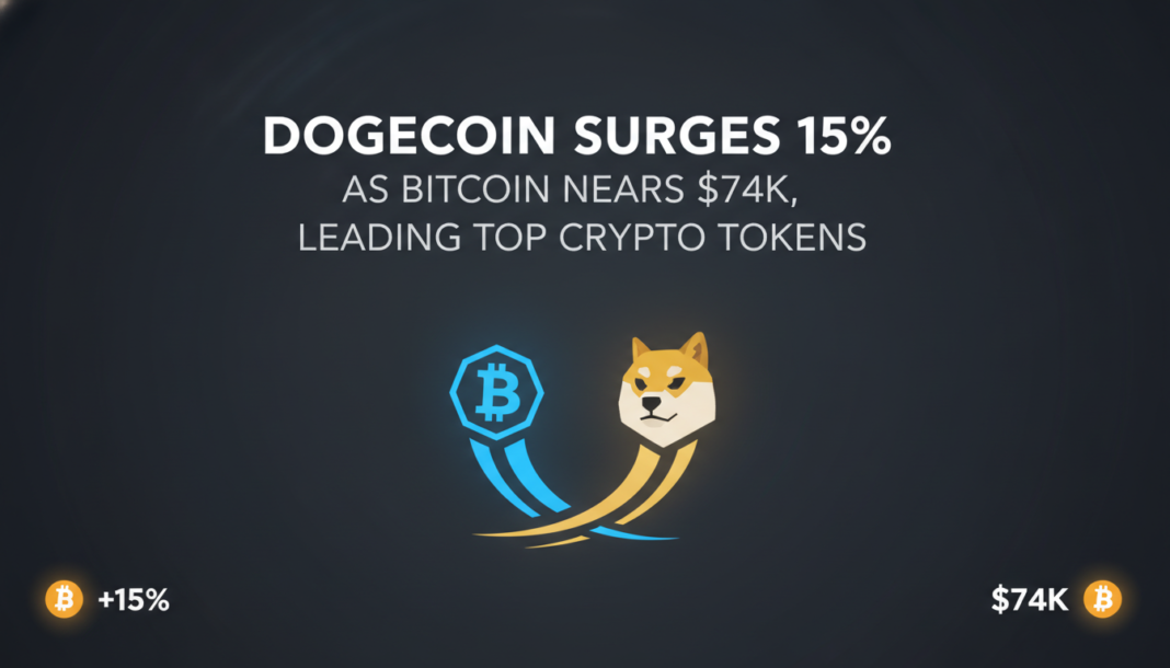Dogecoin Surges 15% as Bitcoin Nears $74K, Leading Top Crypto Tokens