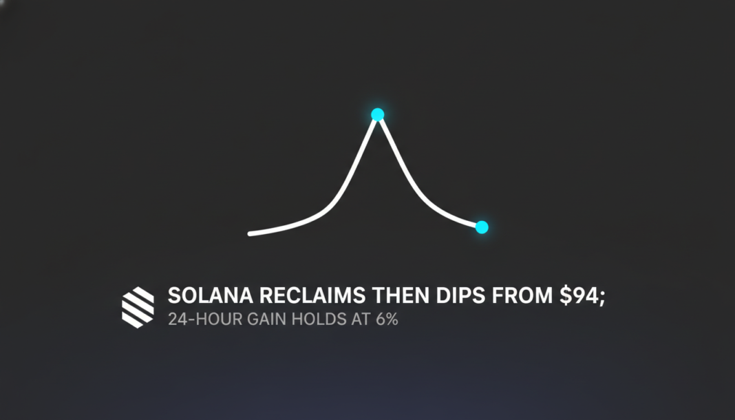 Solana Reclaims Then Dips From $94; 24-Hour Gain Holds at 6%