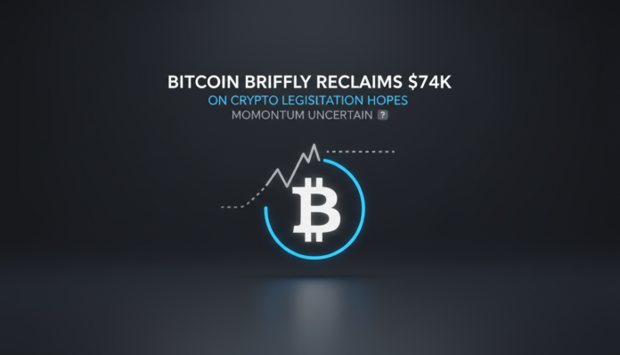 Bitcoin briefly reclaims $74k on crypto legislation hopes, momentum uncertain