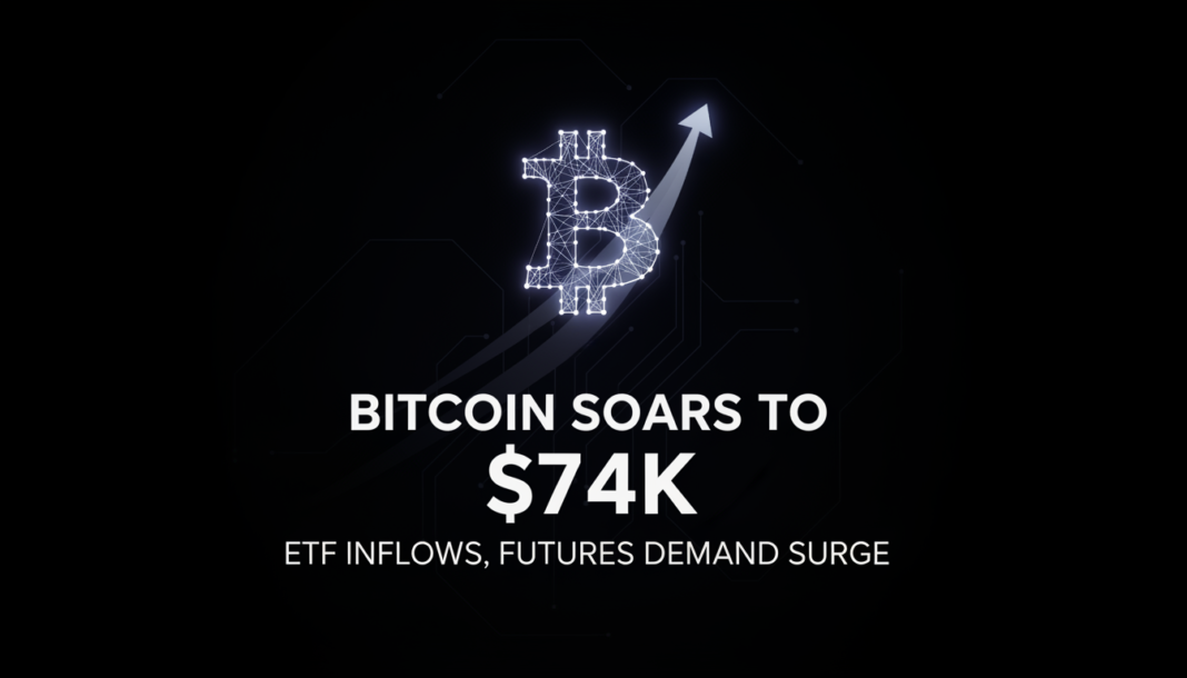 Bitcoin Soars to $74K as ETF Inflows, Futures Demand Surge