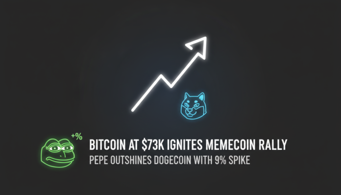 Bitcoin at $73K Ignites Memecoin Rally, Pepe Outshines Dogecoin with 9% Spike